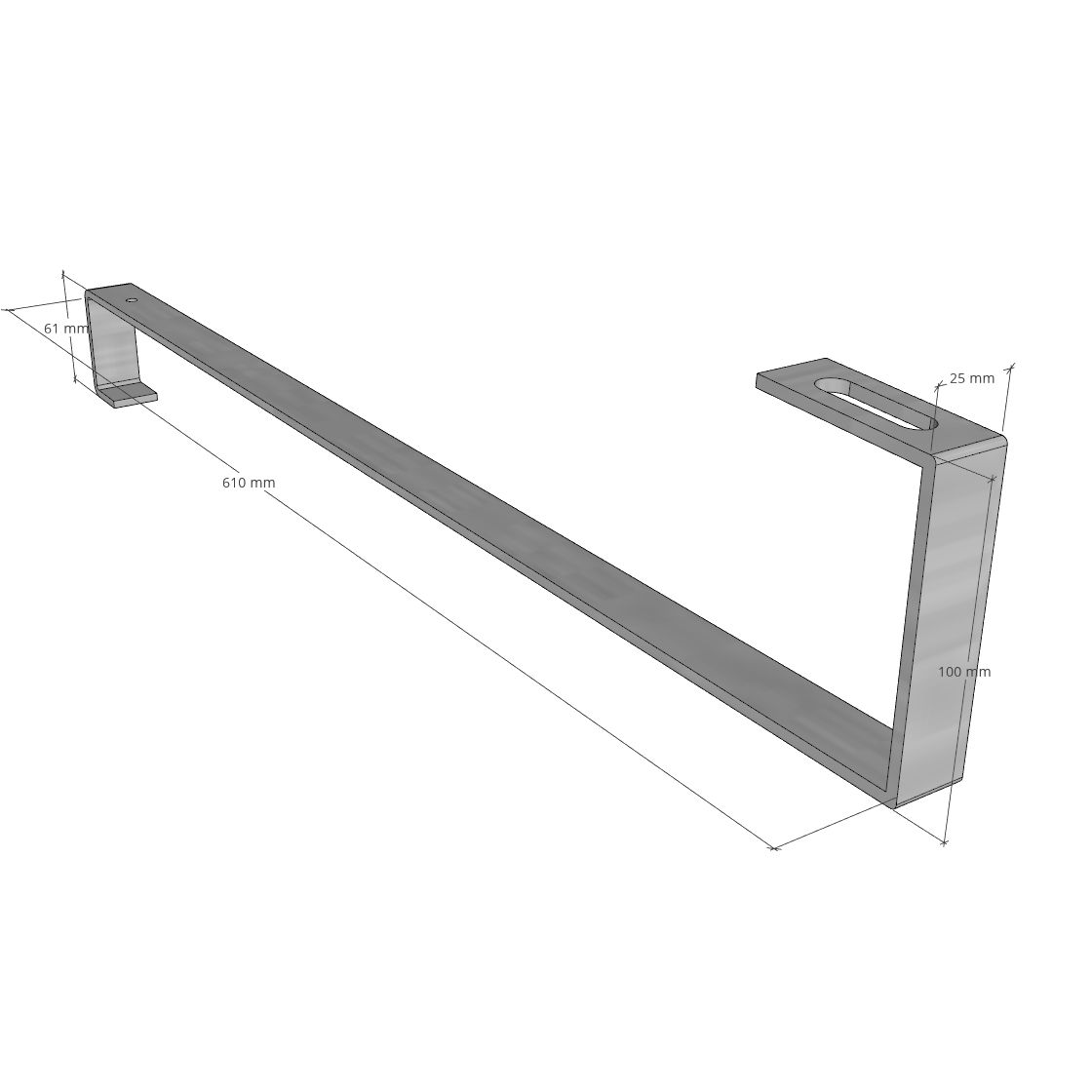 Maniglia tipo S inox - allungata 610 mm, spessore 5 mm