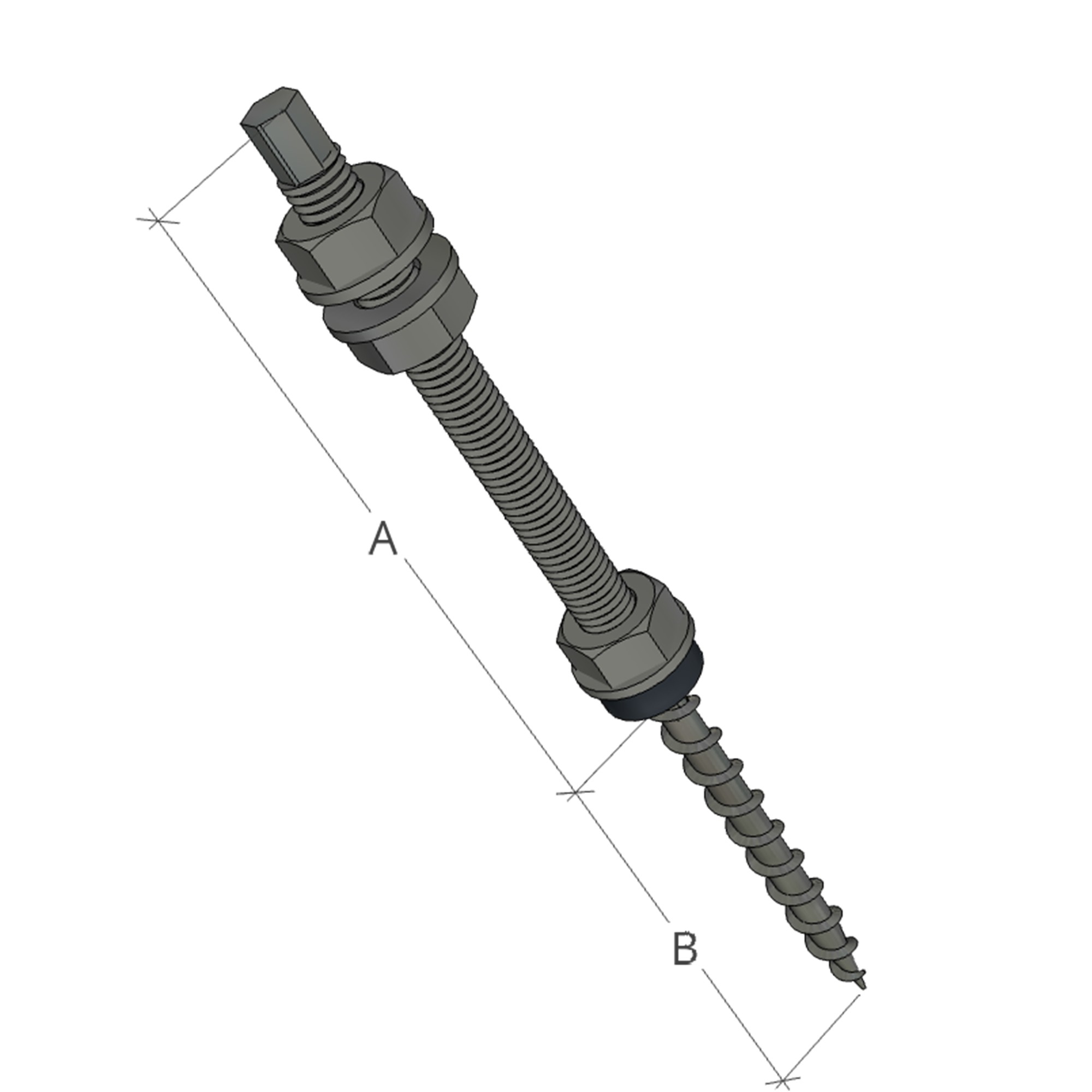 Double thread screw without adapter m10 x 200 mm