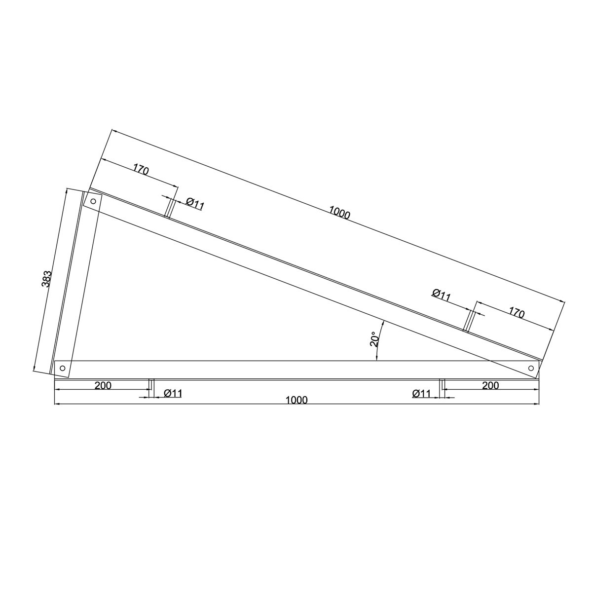 Ekierka 20° montaż POZIOMY Aluminium