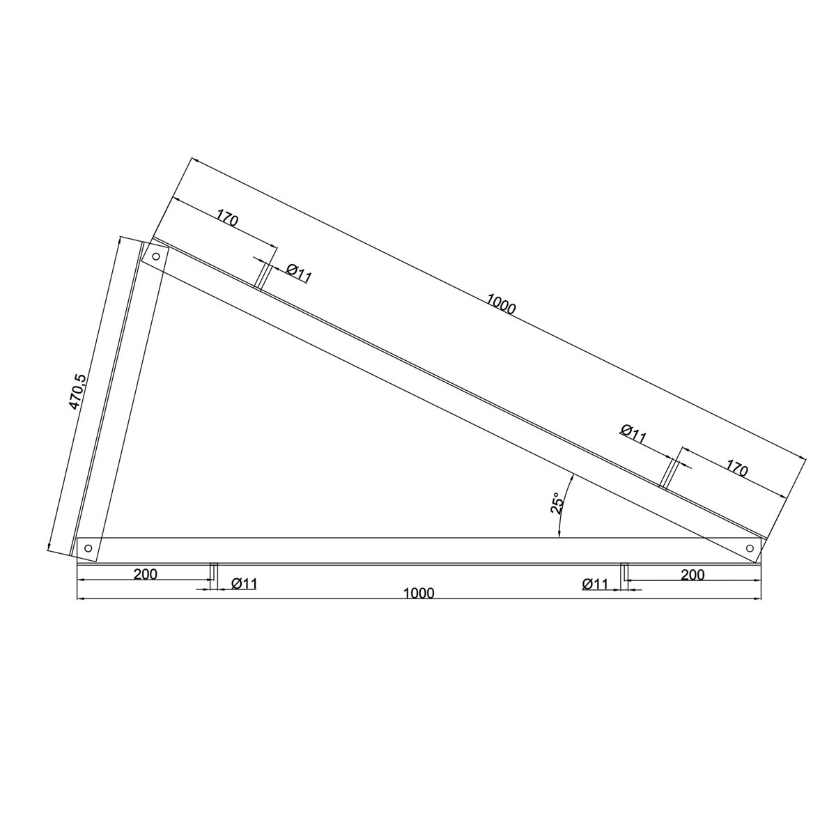 Ekierka 25° montaż POZIOMY Aluminium