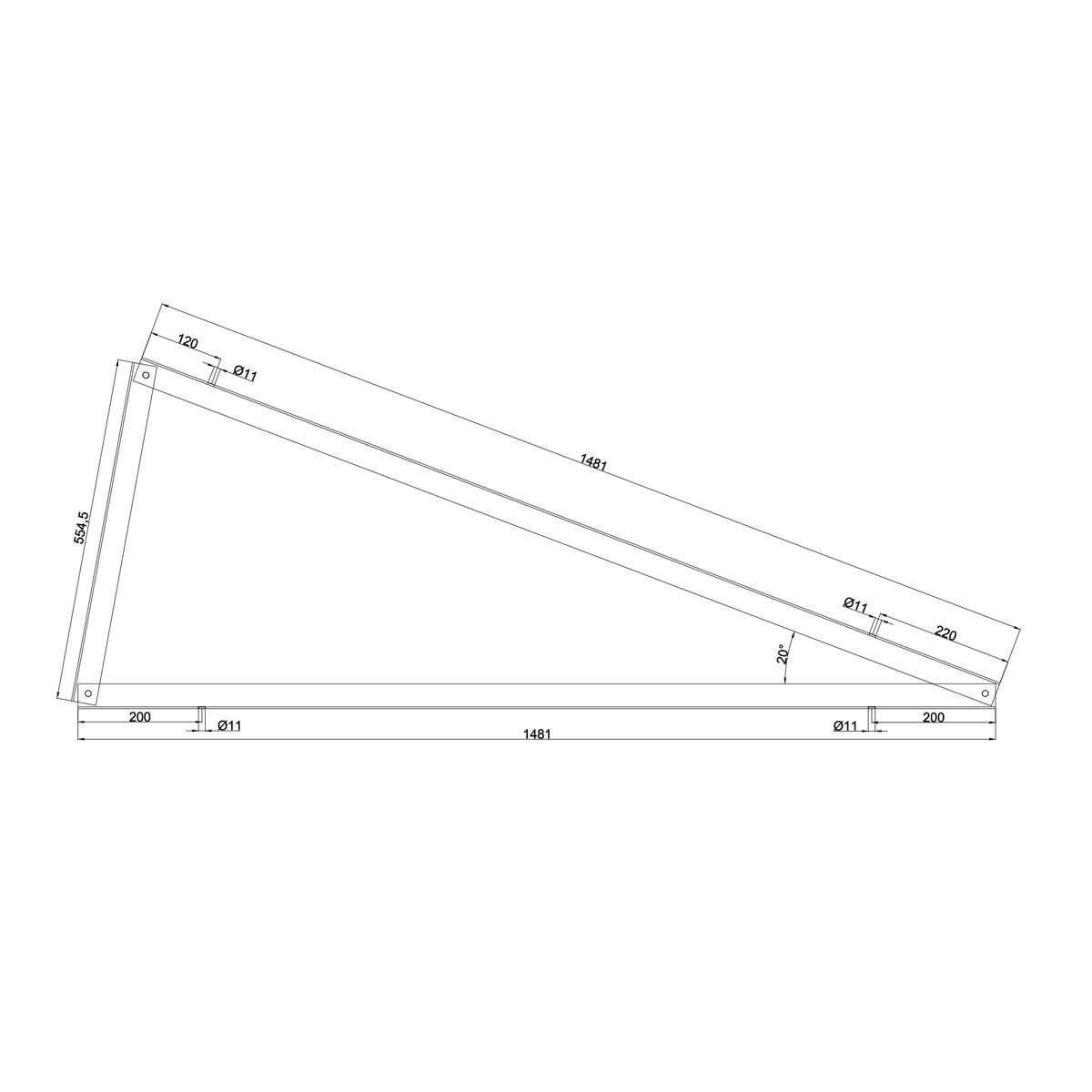 Ekierka 20° montaż PIONOWY Aluminium