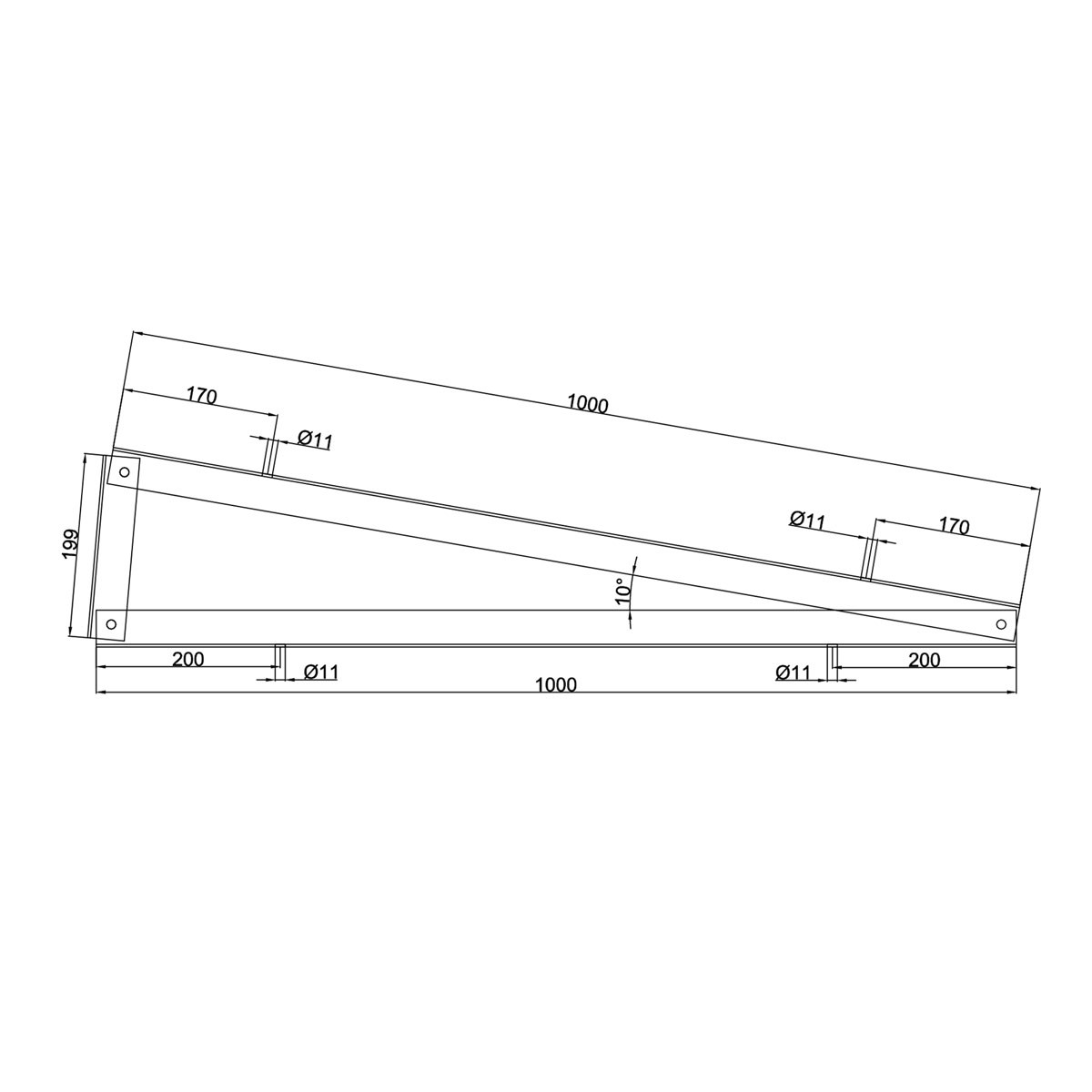 Ekierka 10° montaż POZIOMY Aluminium