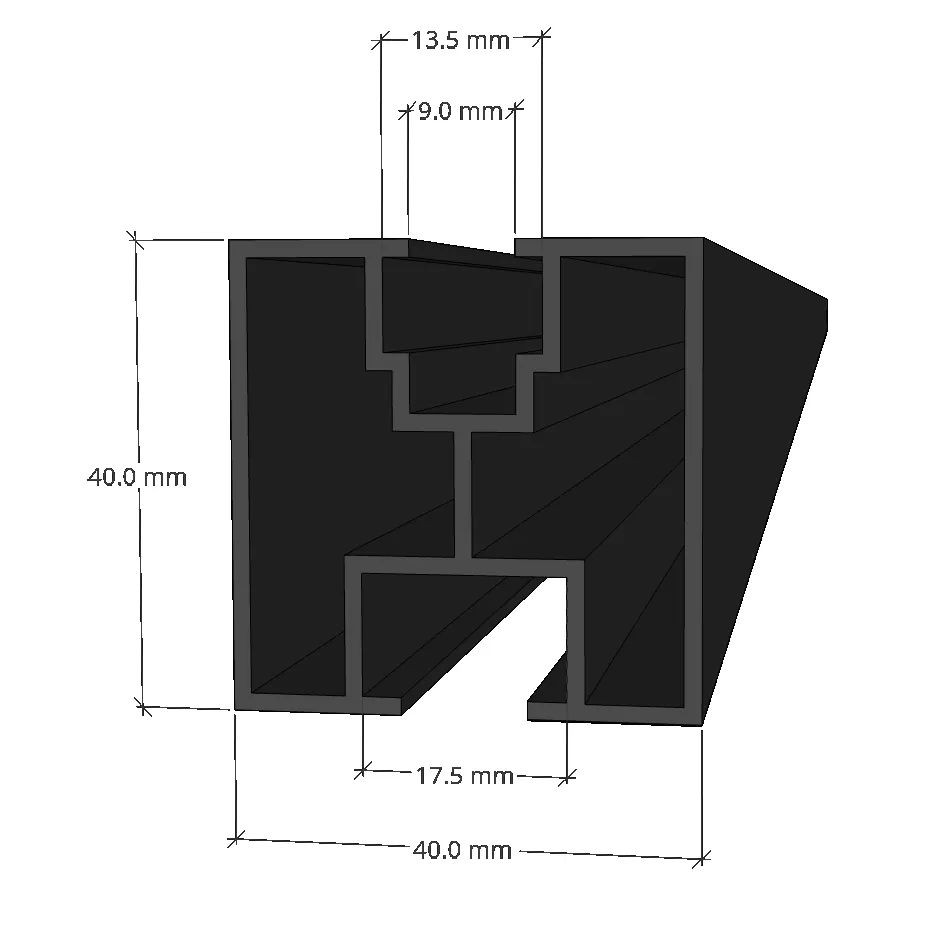 Black mounting Rail 40 x 40 x 2300 mm