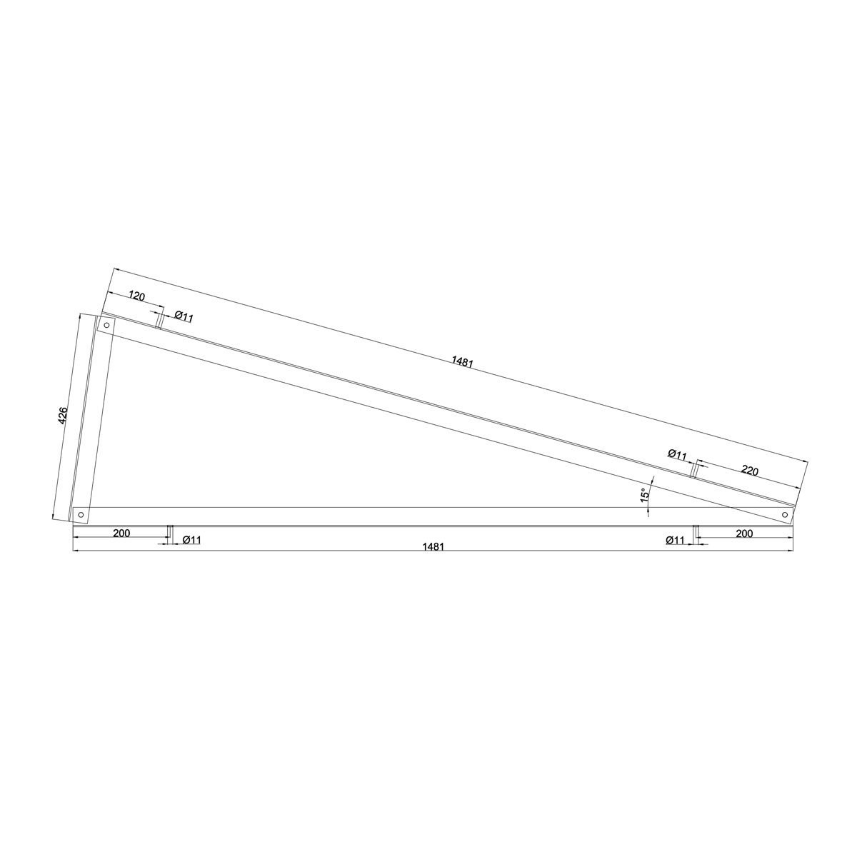 Ekierka 15° montaż PIONOWY Aluminium