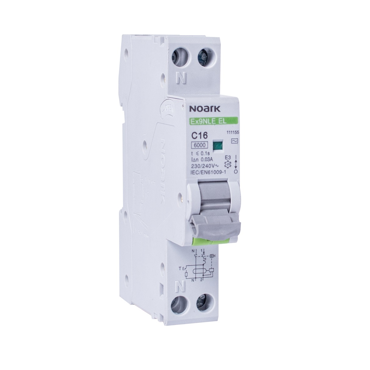 Combination switch 1P C 20 A 30 mA typ AC Noark