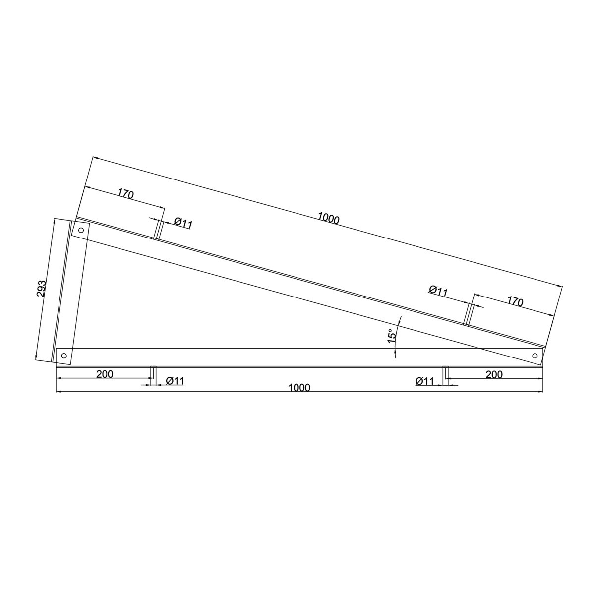 Ekierka 15° montaż POZIOMY Aluminium