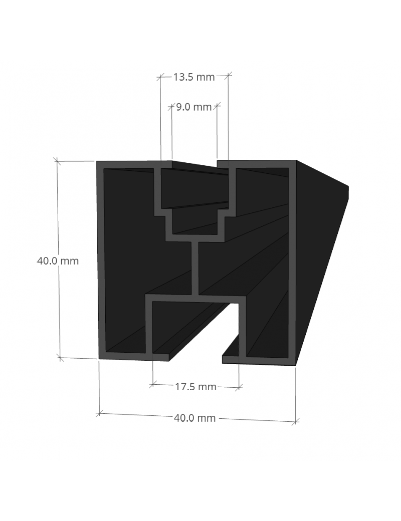 Black mounting rail 40 x 40 x 2420 mm