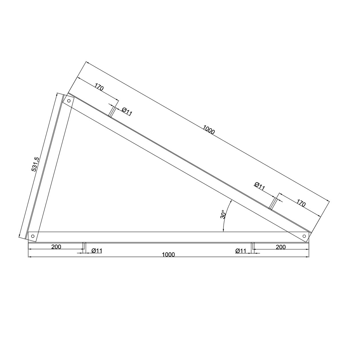 Ekierka 30° montaż POZIOMY Aluminium